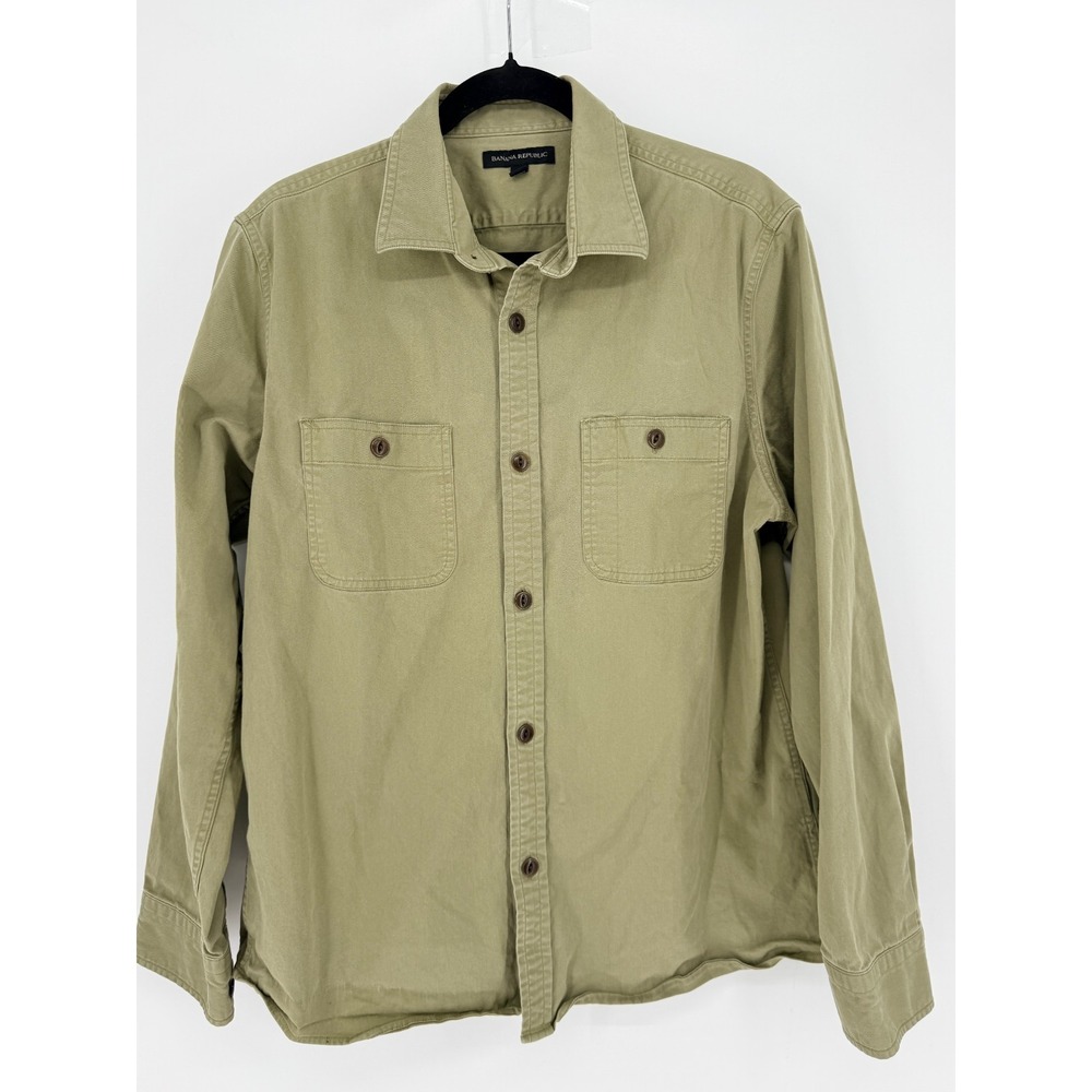 Banana Republic Utility Work Wear Button Down Shirt Thick Khaki Green Saf Size L